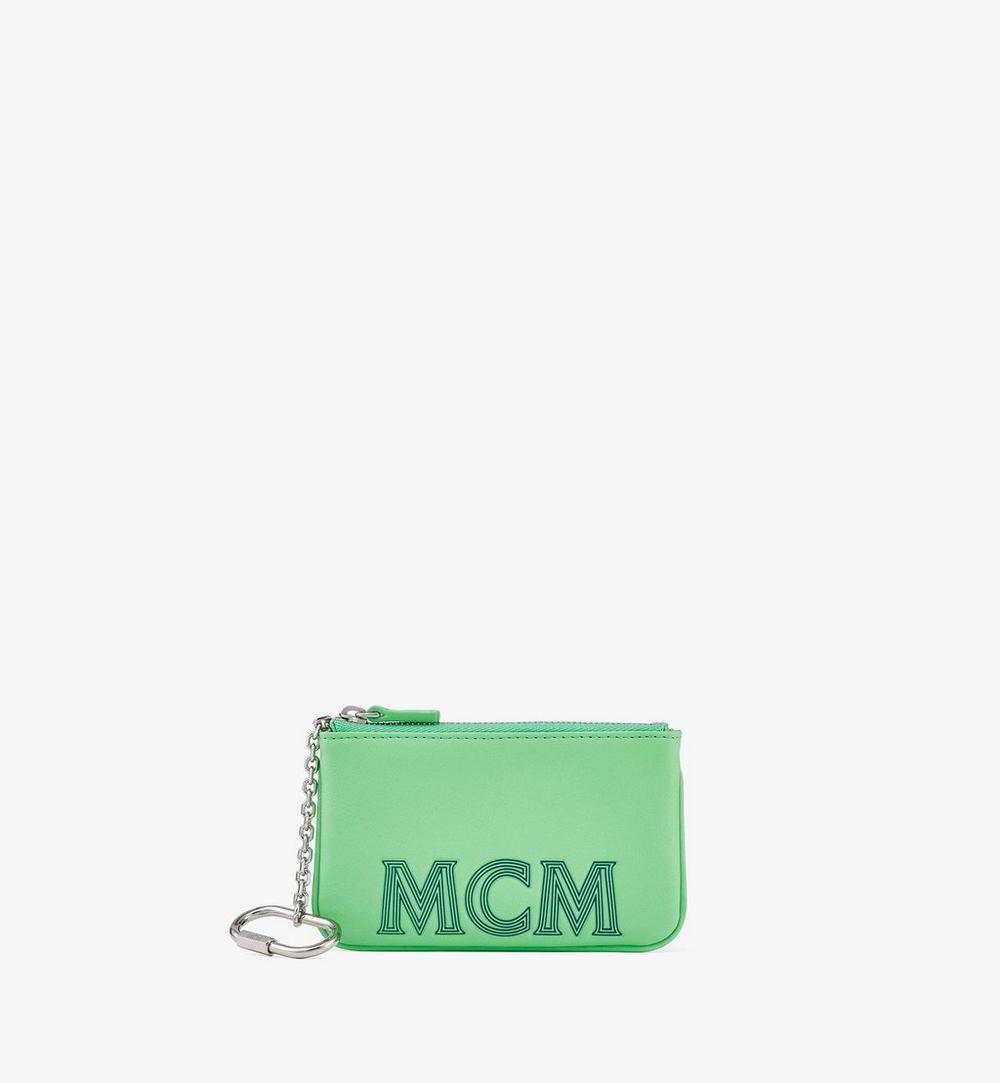 Pouch aus Leder mit Karabineranhänger und geprägtem MCM-Logo 1
